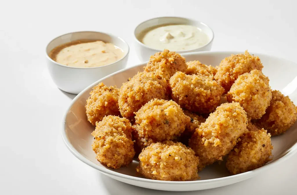 Taco Bell Chicken Nuggets: The 2025 Ultimate Guide to the Viral Sensation 1 crispy Taco Bell chicken nuggets on a modern white plate with two dipping sauces.