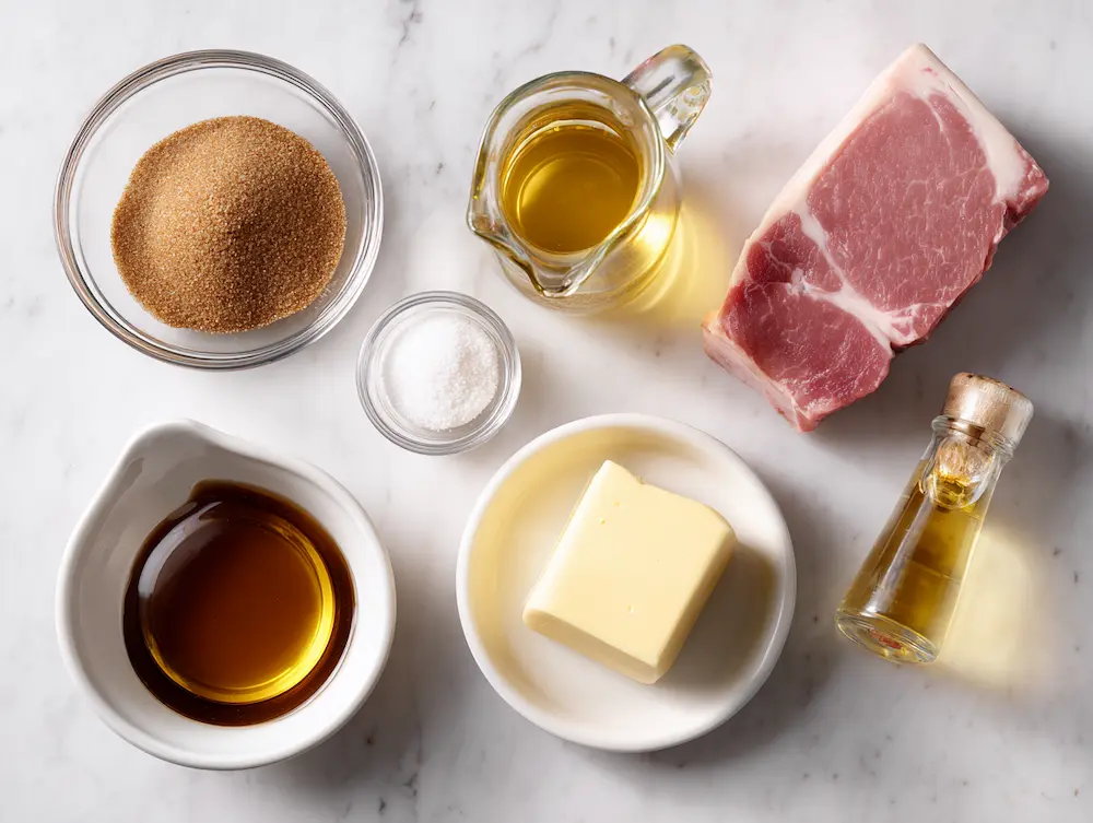 Brown sugar honey glaze ingredients including honey, Dijon mustard, and butter