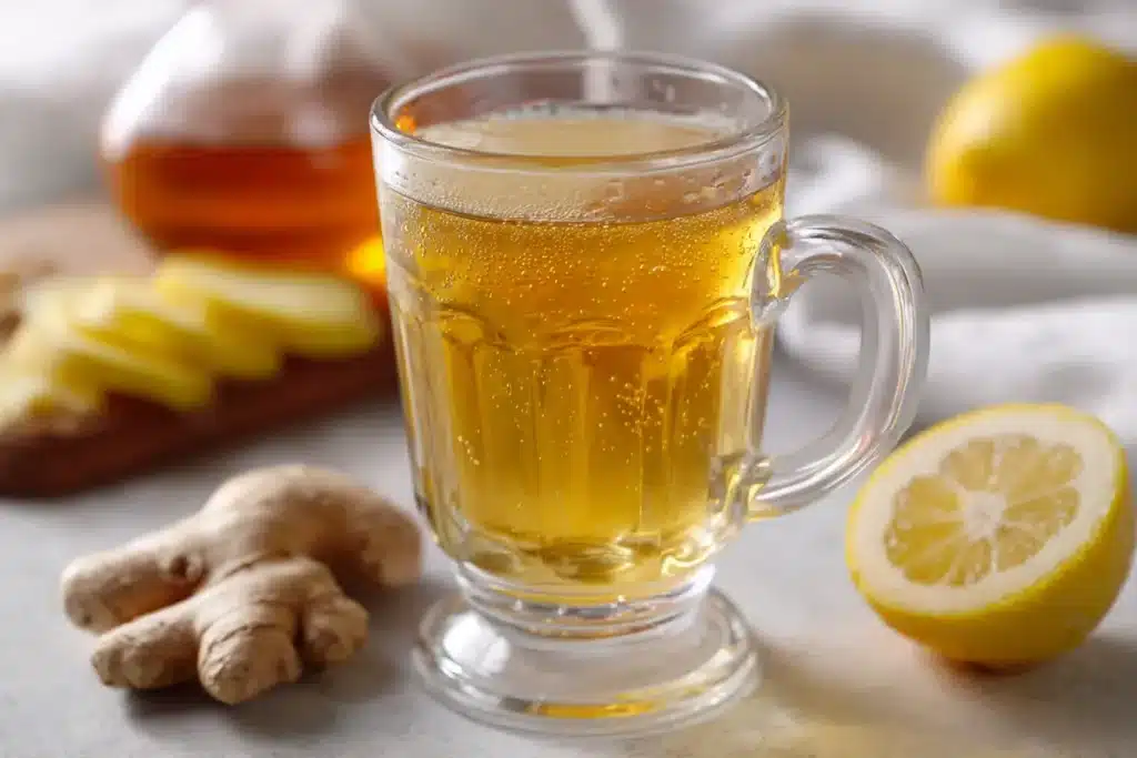 Canaan Honey Trick for Memory, Eyes & Weight Loss: Honest Recipe, Real Benefits, and Hidden Myths 3 close up of canaan honey trick drink in glass with lemon and ginger on light background