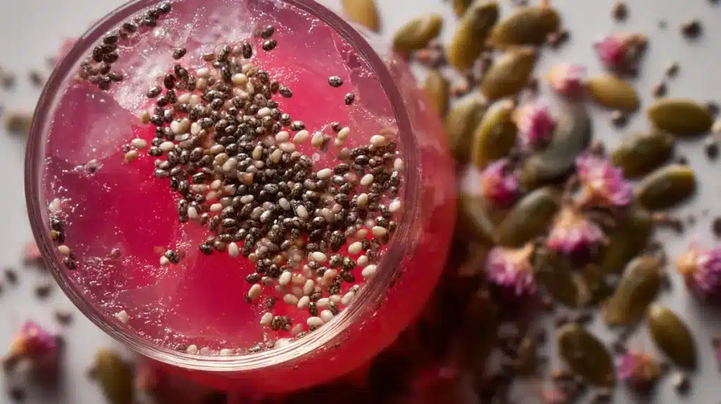 Pink-Gelatin-Recipe-Collagen-Peptides-and-Chia-Seeds pink gelatin recipe with collagen and chia seeds