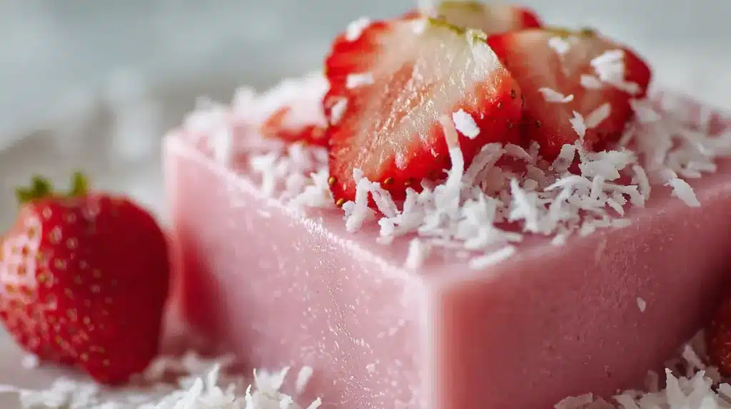 Pink-Gelatin-Recipe-Fresh-Strawberry-Topping pink gelatin recipe fresh strawberry dessert