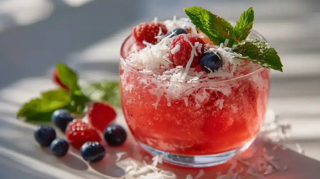 Pink-Gelatin-Recipe-Served-Dessert-Presentation pink gelatin recipe dessert served with garnishes