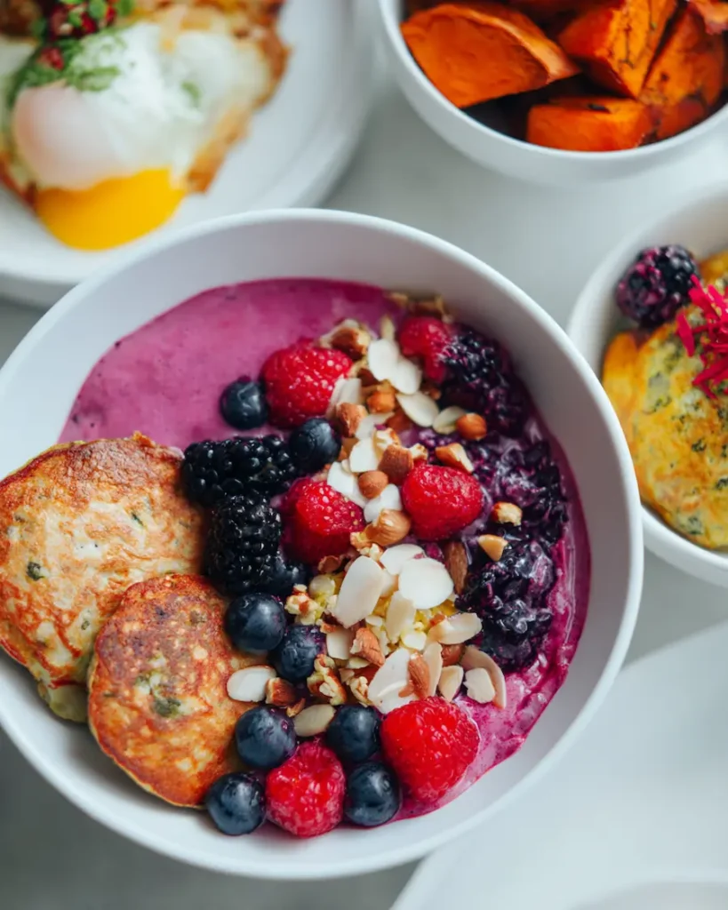 Paleo Recipes vibrant breakfast spread on white plate