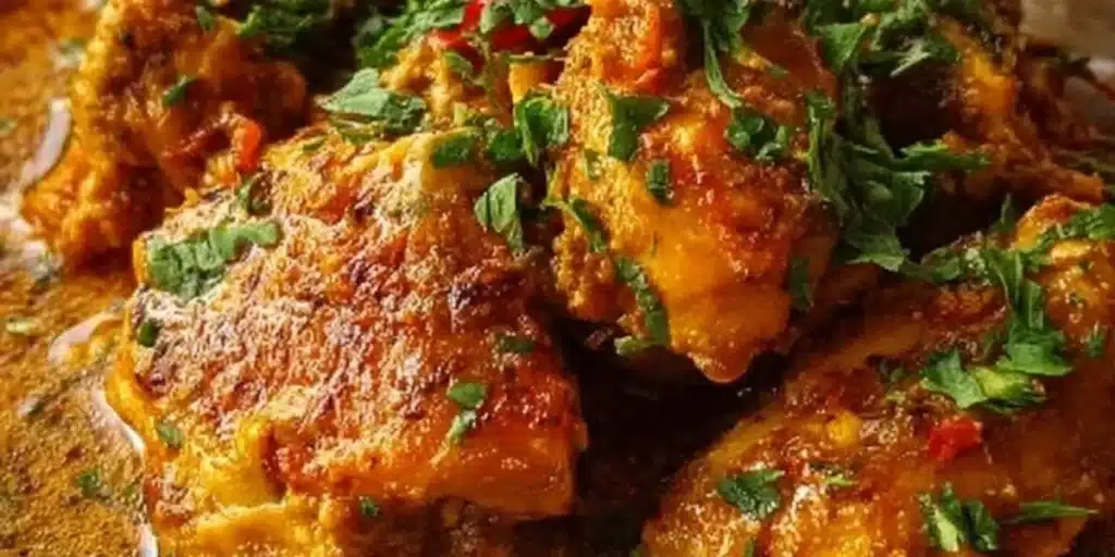 Delicious Brazilian Coconut Chicken cooked with spices and coconut milk