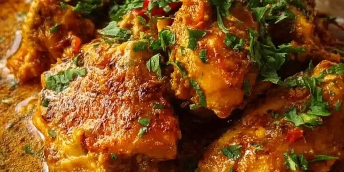 Delicious Brazilian Coconut Chicken cooked with spices and coconut milk