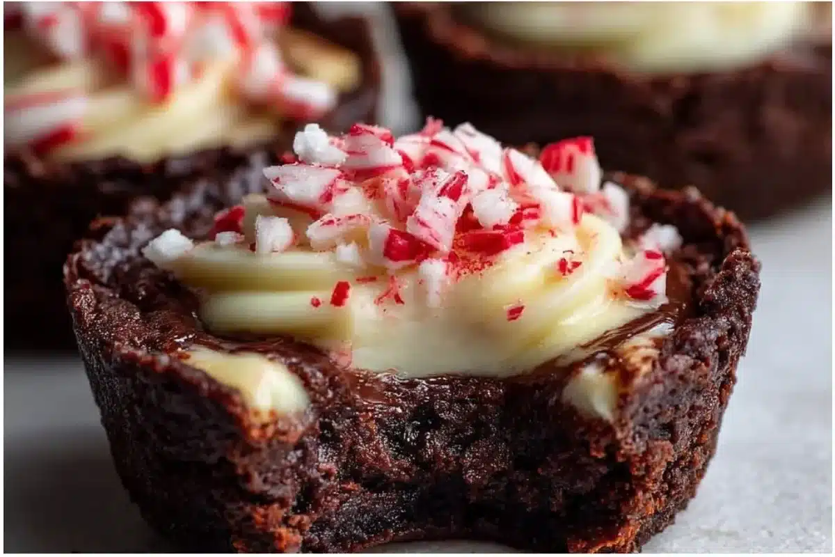 Delicious Chocolate Peppermint Cookie Cups ready for serving.