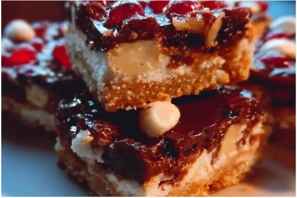 Colorful and festive Christmas bars decorated with holiday-themed toppings