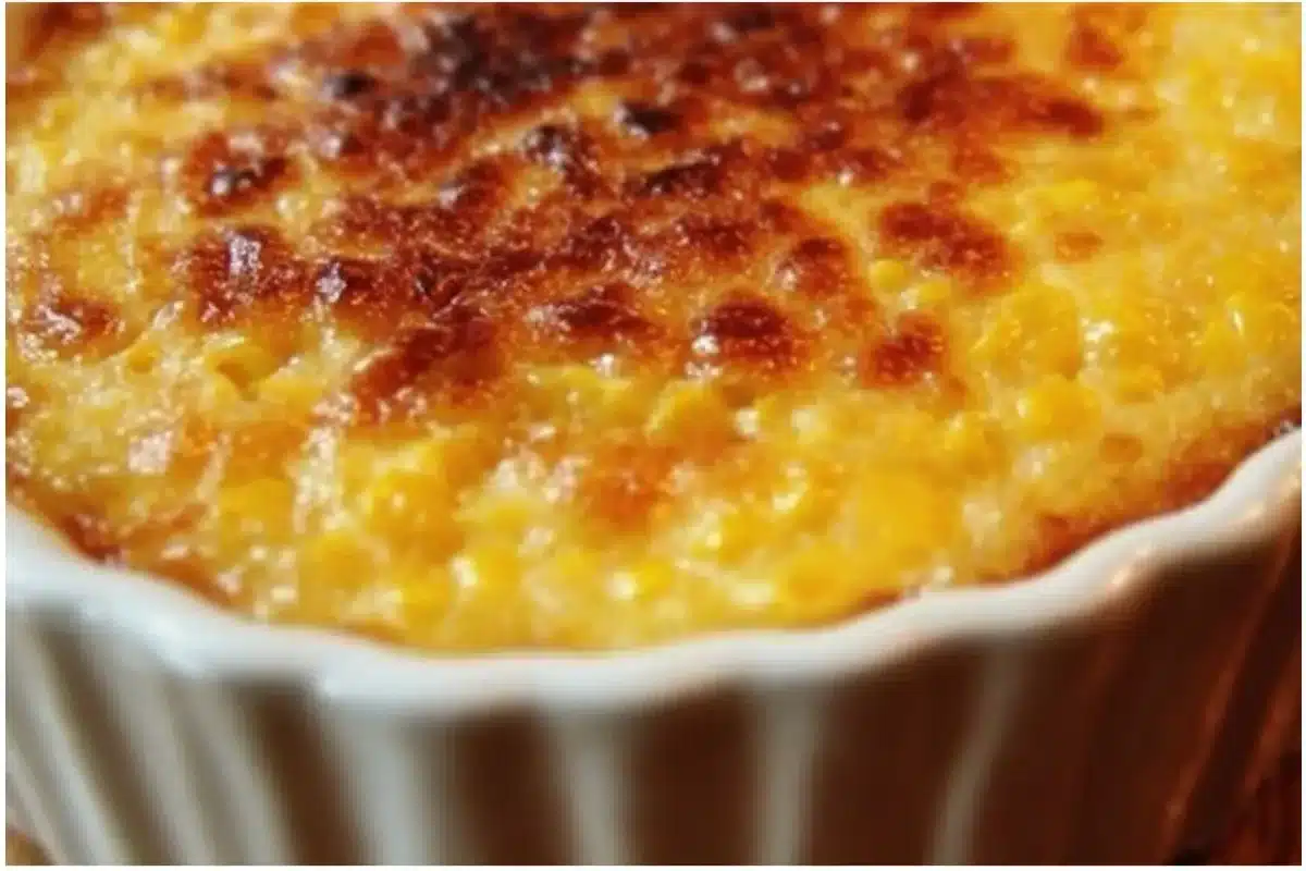 Delicious homemade corn pudding served in a dish.