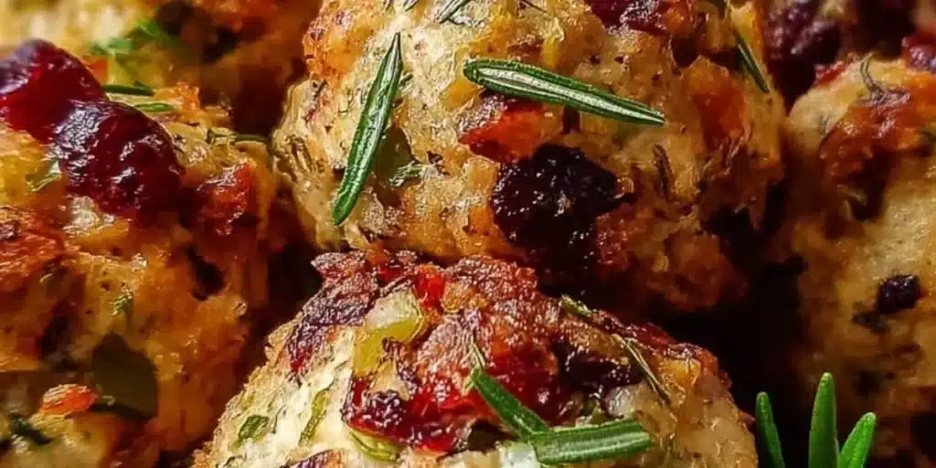 Cranberry and turkey stuffing balls on a festive Thanksgiving table