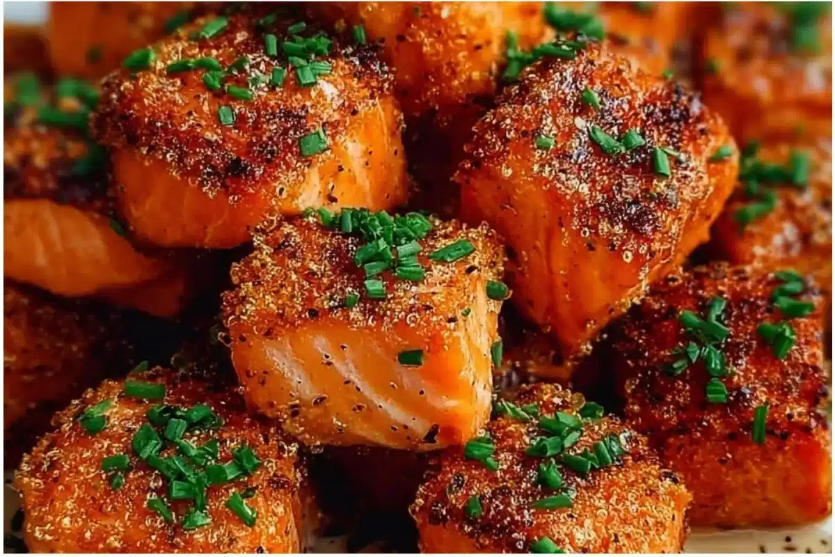 Crispy Bang Bang Salmon Bites served with dipping sauce