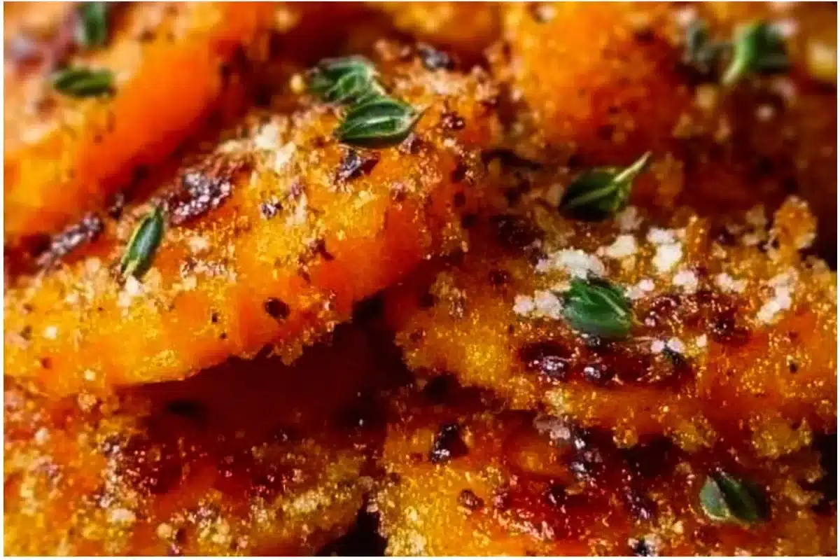 Crispy smashed carrots served as a side dish on a plate