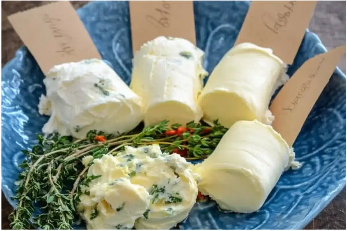 Homemade easy flavored butter recipes with herbs and spices.