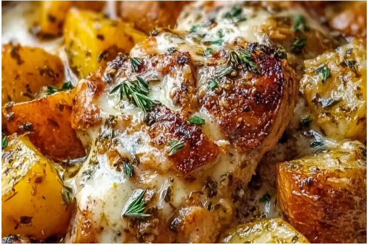 Crockpot Garlic Parmesan Chicken with Potatoes ready to serve
