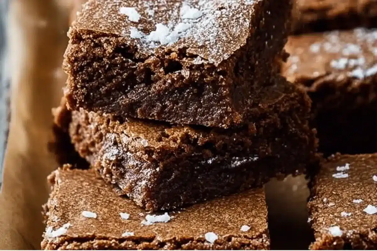 Delicious gingerbread brownies topped with festive icing and spices
