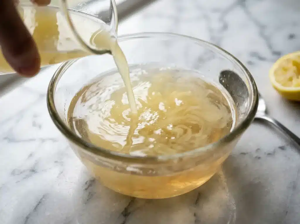 Adding fresh lemon juice to the jello weight loss recipe.