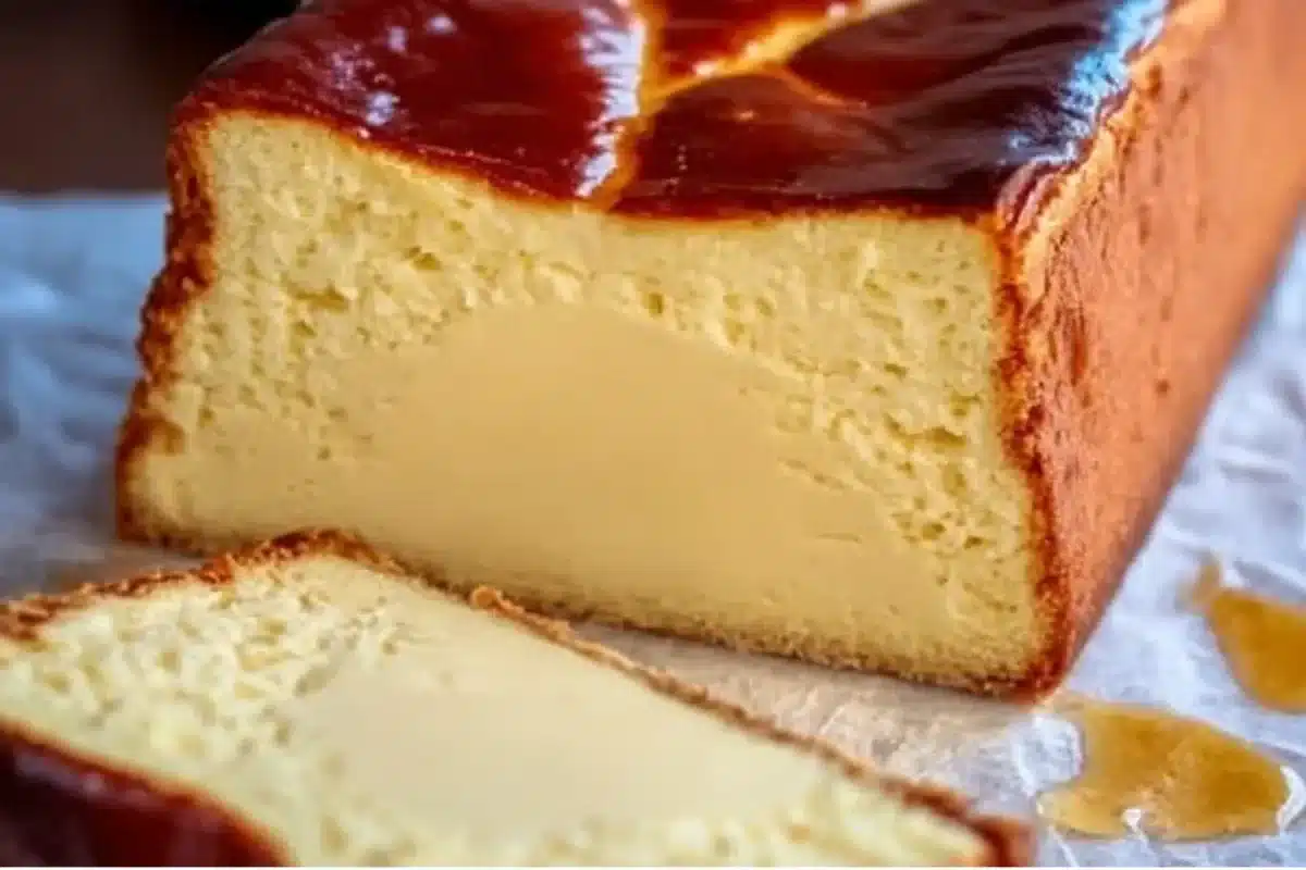Delicious Loaf Pan Basque Cheesecake with a caramelized top and creamy texture