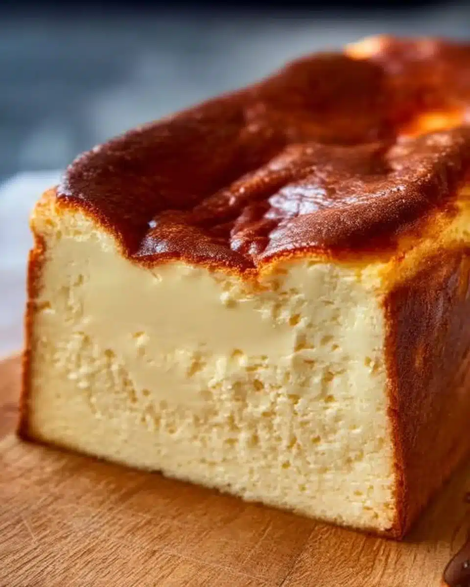 Delicious loaf pan Basque cheesecake with a creamy texture and caramelized crust