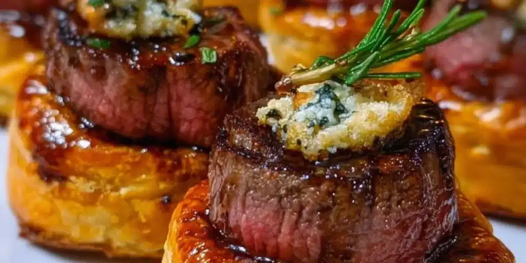 Delicious Mini Beef Wellington Bites served on a platter, perfect for gatherings.