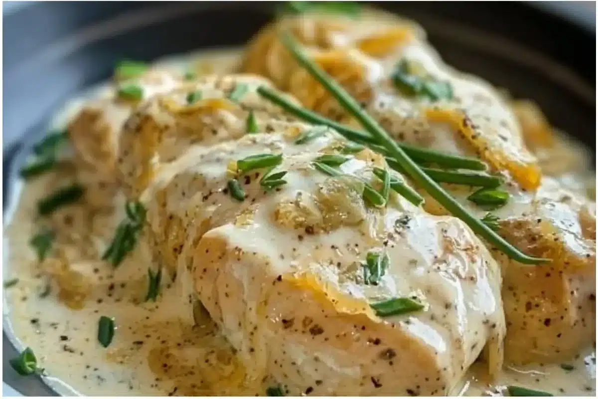 Creamy Ranch Chicken in a CrockPot ready to be served