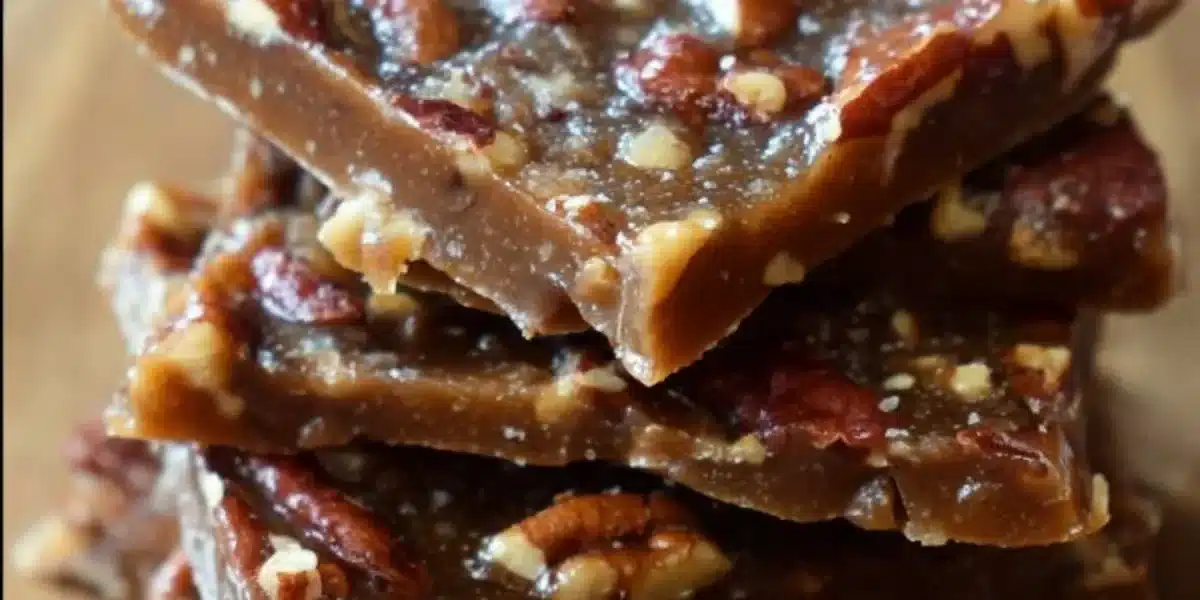Delicious pecan pie bark dessert with nuts and chocolate