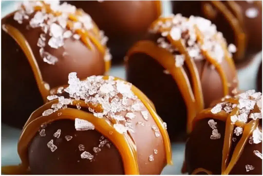 Delicious salted caramel fudge truffles displayed on a decorative plate.