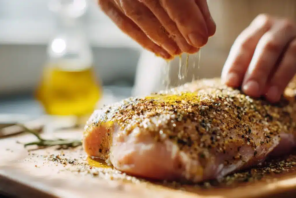 seasoning-boneless-turkey-breast Seasoning boneless turkey breast with olive oil and spices