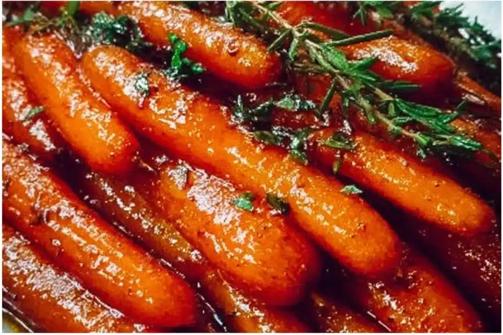 Delicious maple glazed carrots in a serving dish