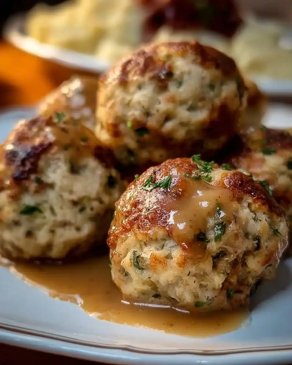 Delicious Thanksgiving stuffing balls served on a festive platter.