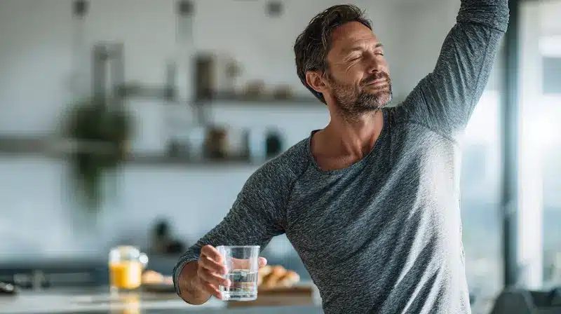 Man living healthy lifestyle with exercise and good nutrition