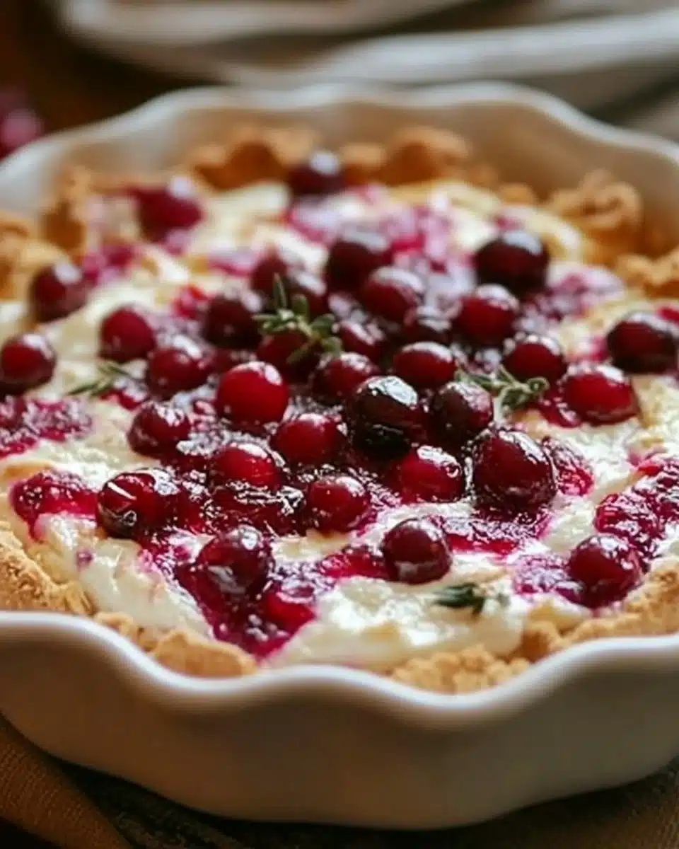 Baked Cranberry Cream Cheese Dip served in a bowl with fresh herbs and crackers