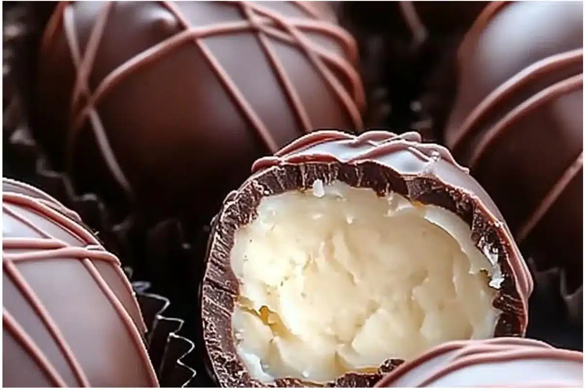 Chocolate covered peanut buttercream truffles on a decorative plate