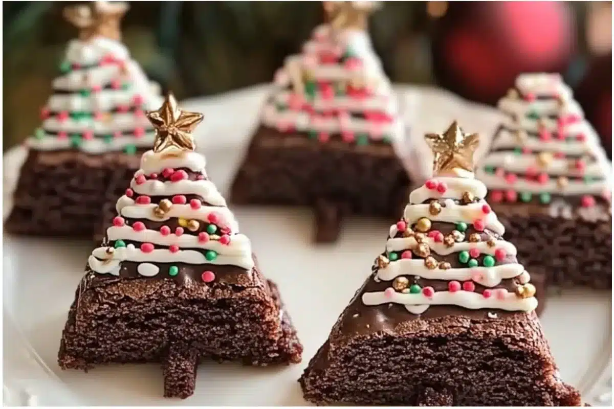 Christmas brownie trees decorated for the holiday season