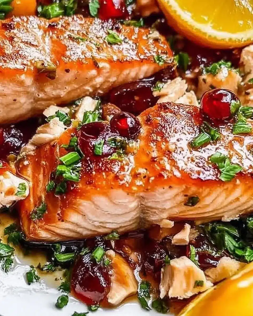 Plate of festive Christmas salmon recipes with seasonal garnishes