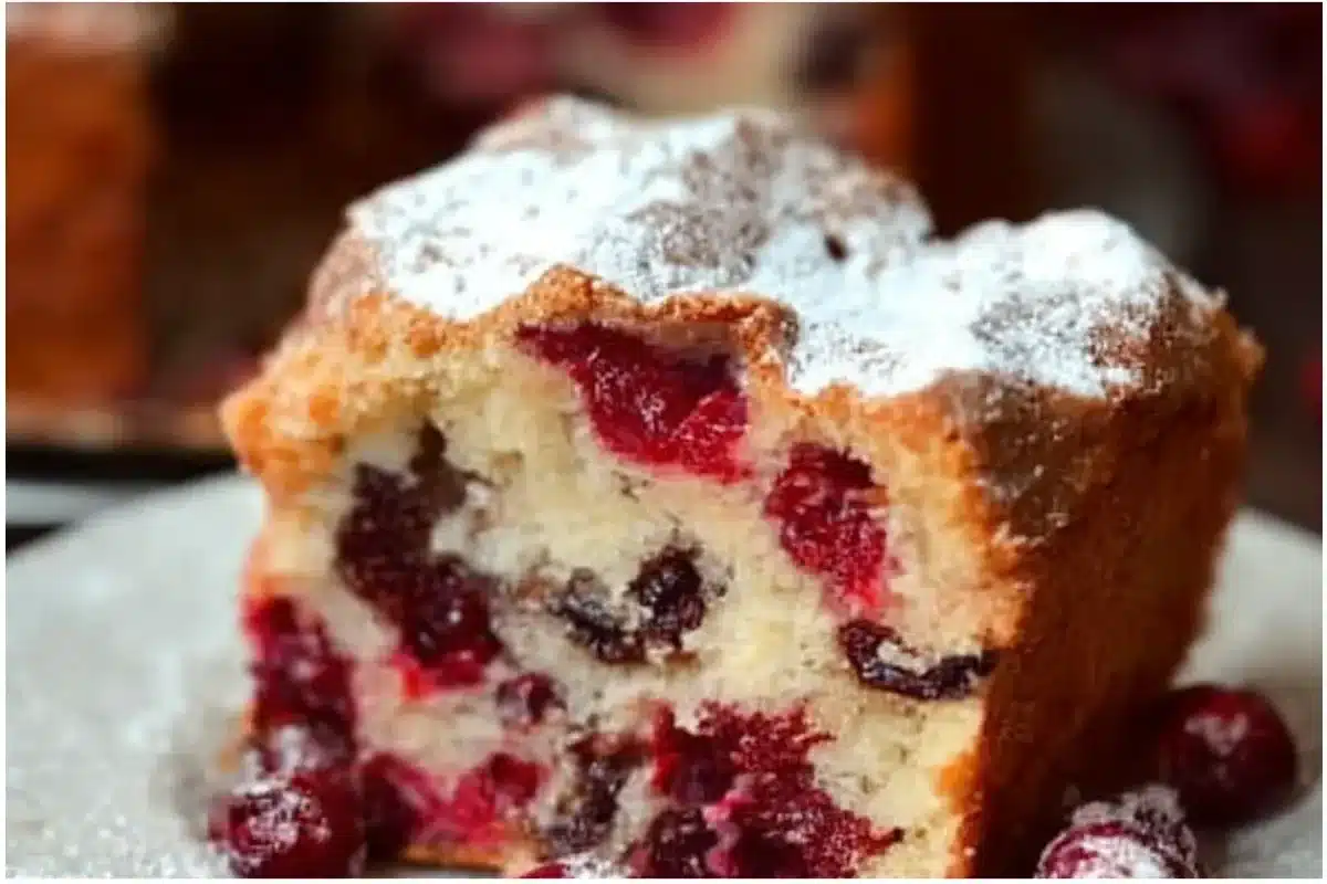 Delicious cranberry Christmas cake with festive decorations