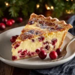 Cranberry Custard Pie 21 Delicious Cranberry Custard Pie served with whipped cream and a slice cut out.