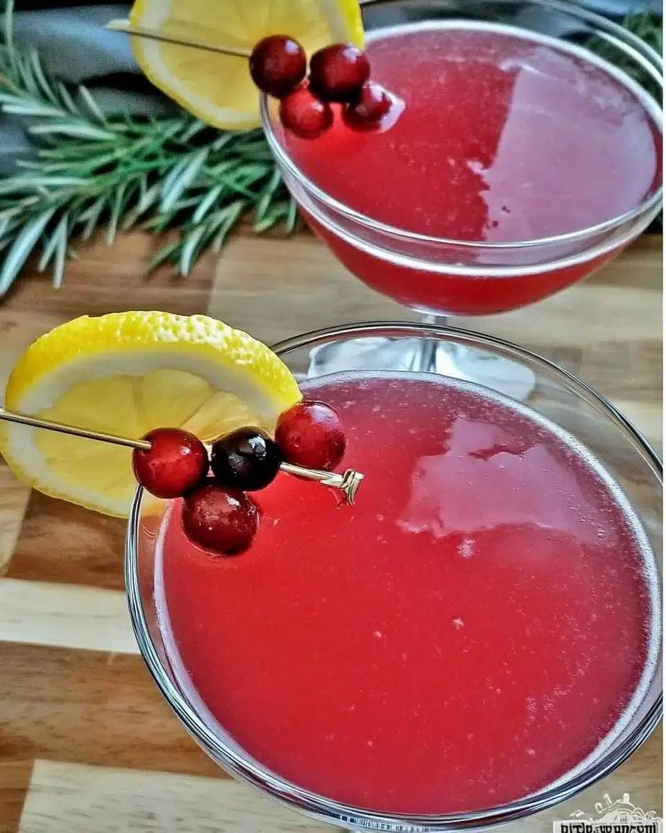 Cranberry Lemon Drop Martini garnished with a lemon twist and cranberry
