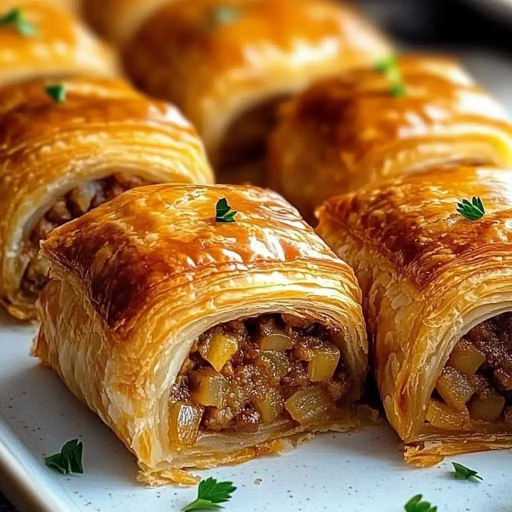 Delicious French onion sausage pastries on a plate
