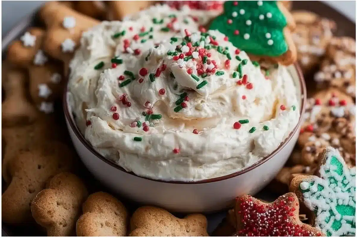 Delicious Easy Christmas Cookie Dip served in a festive bowl