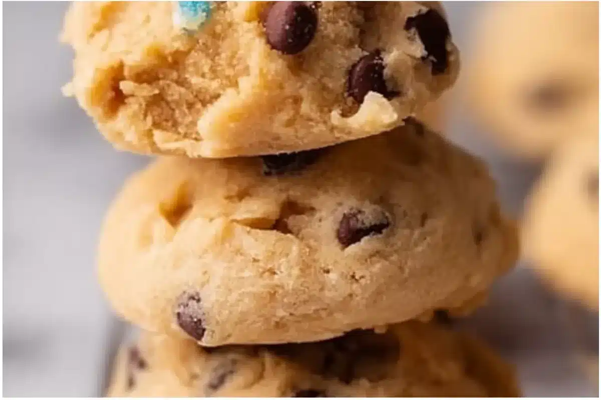 Bowl of delicious edible chocolate chip cookie dough ready to be enjoyed