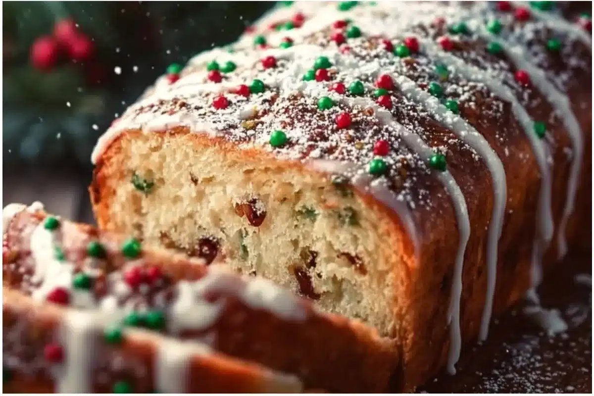 Loaf of festive Christmas bread decorated for the holidays