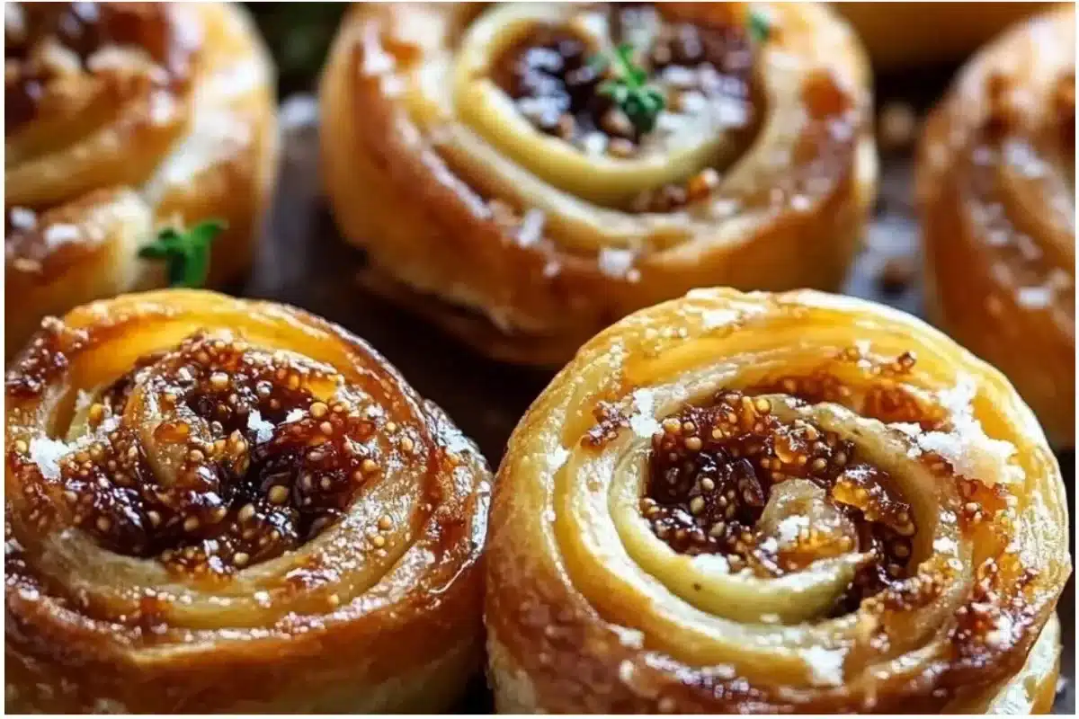 Delicious fig and goat cheese pinwheels served on a platter