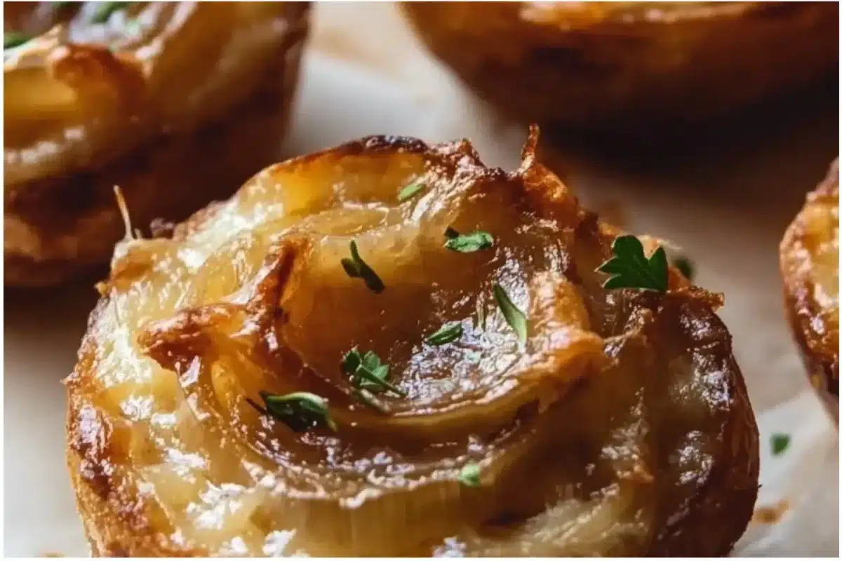 Delicious French Onion Soup Bites served on a platter