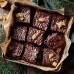 Delicious, homemade gingerbread brownies topped with festive icing.