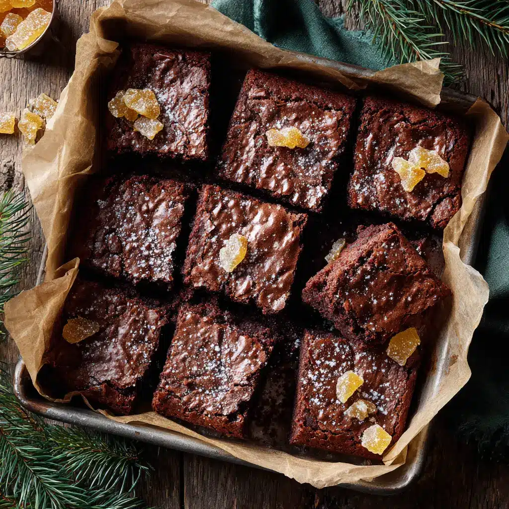 Delicious, homemade gingerbread brownies topped with festive icing.