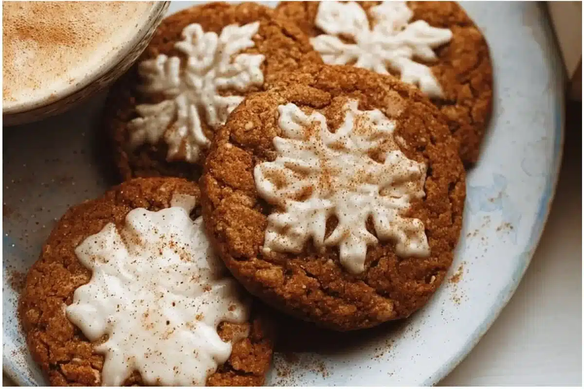 Freshly baked Gingerbread Latte Cookies with festive decorations