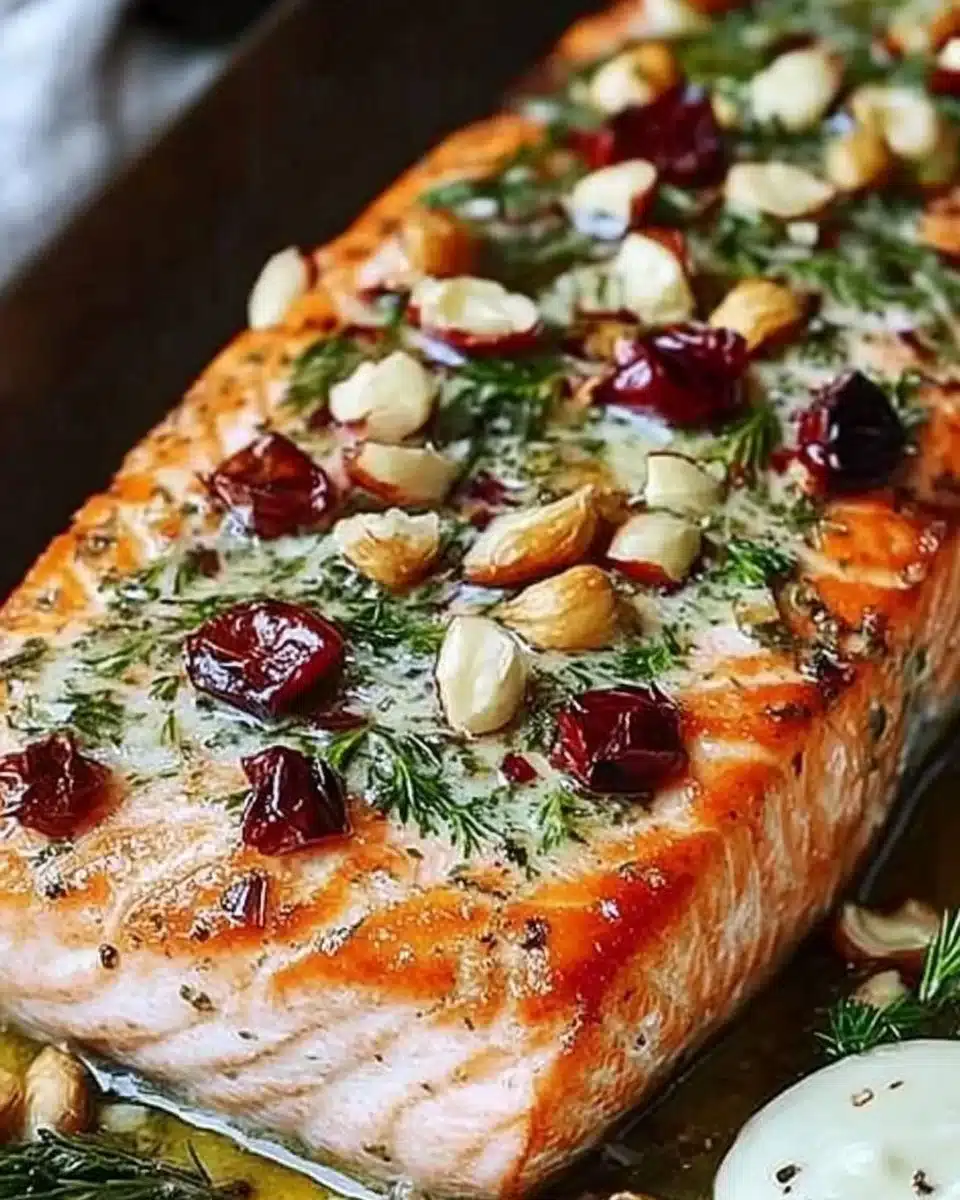 Gordon Ramsay's beautifully plated Christmas salmon dish with festive decorations