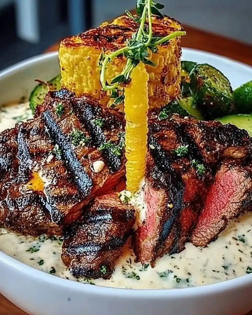 Grilled steak bowl with fresh vegetables and savory sauce