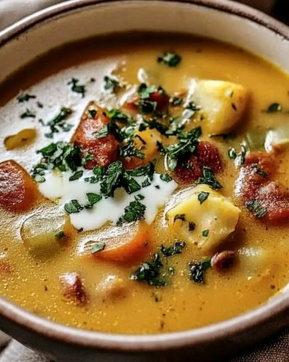 A bowl of hearty soup filled with vegetables and meat, perfect for a comforting meal.