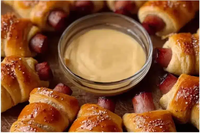 Delicious Holiday Pigs in a Blanket served on a festive platter
