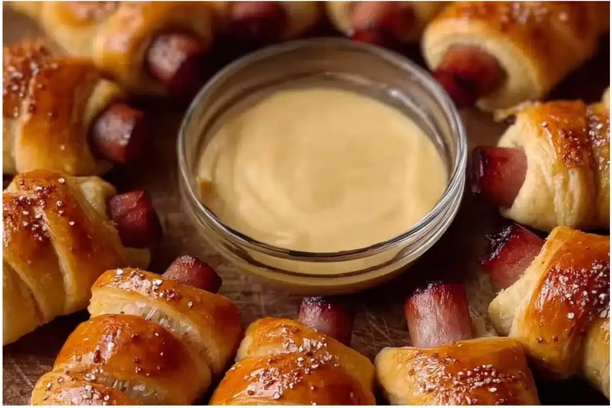 Delicious Holiday Pigs in a Blanket served on a festive platter